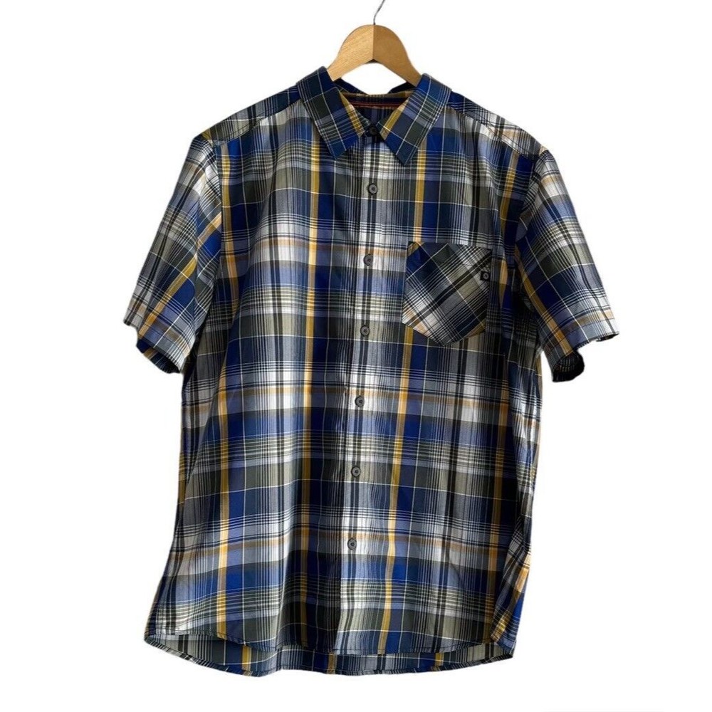 Marmot Shirt Adult Large White Blue Plaid Short Sleeve Button Down Casual Mens